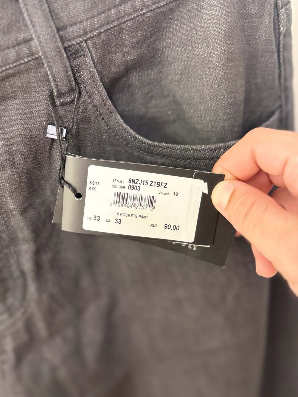 Armani Exchange A|X Relaxed Straight Leg 5-Pocket Jeans, Black - Picture 4 of 10